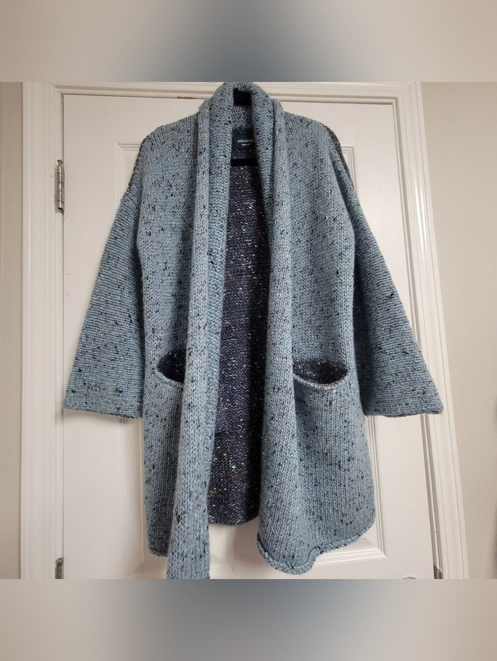 Zadig & Voltaire Open-Front Chunky Knit Sweater Cardigan - Light Blue Speckle